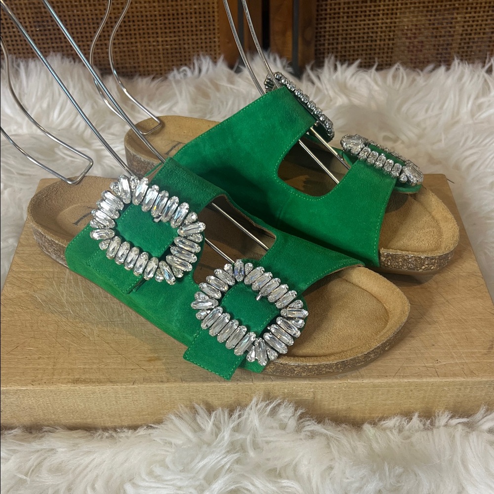 Toral Suede Leather Sandals with Crystal Embellished Buckles